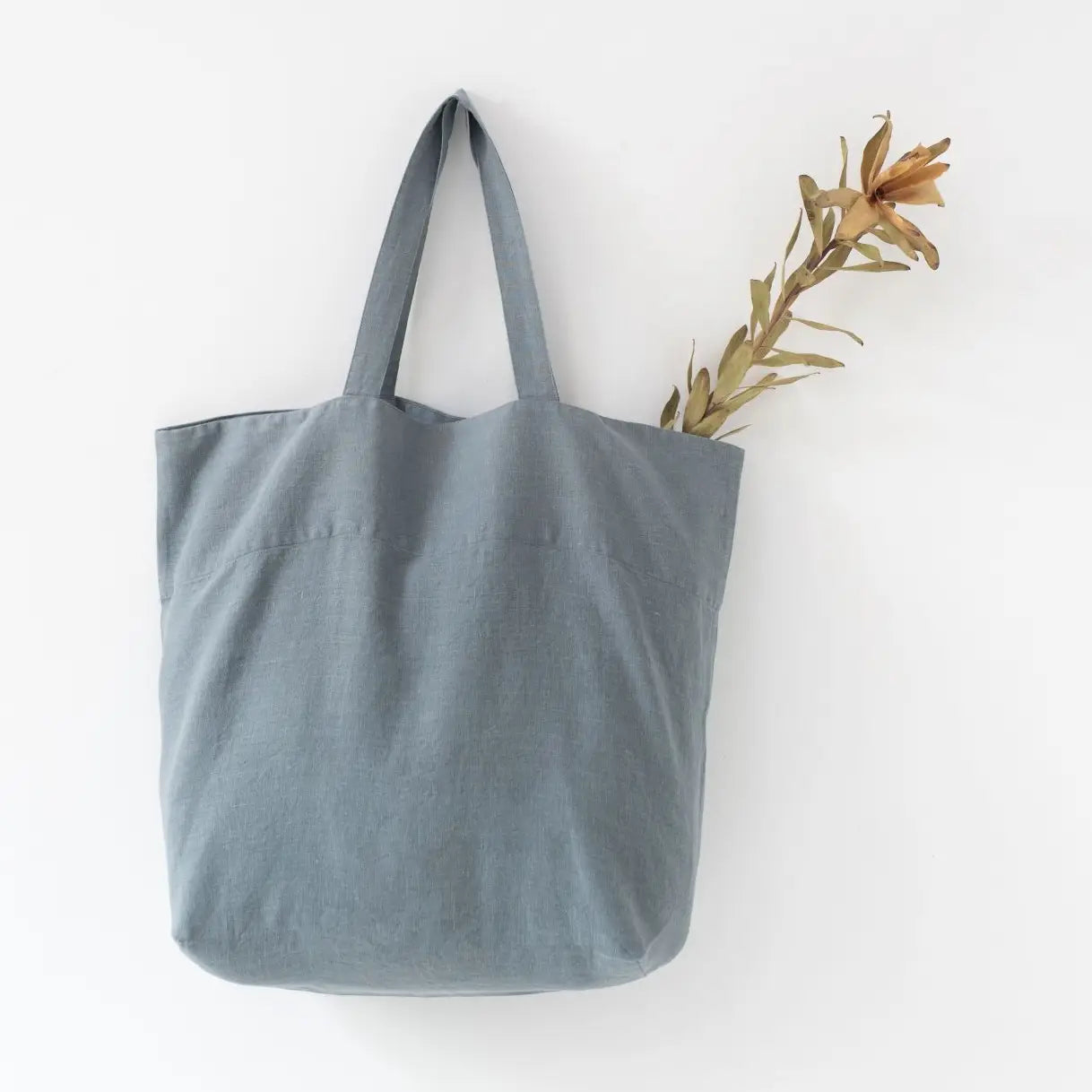 big linen bag - blue fog