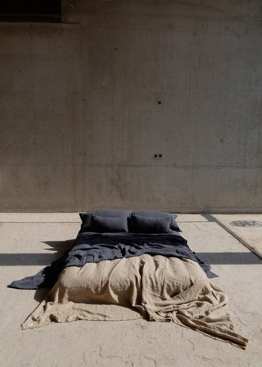 french raw linen throw/tablecloth/curtain - 140x250cm - sand