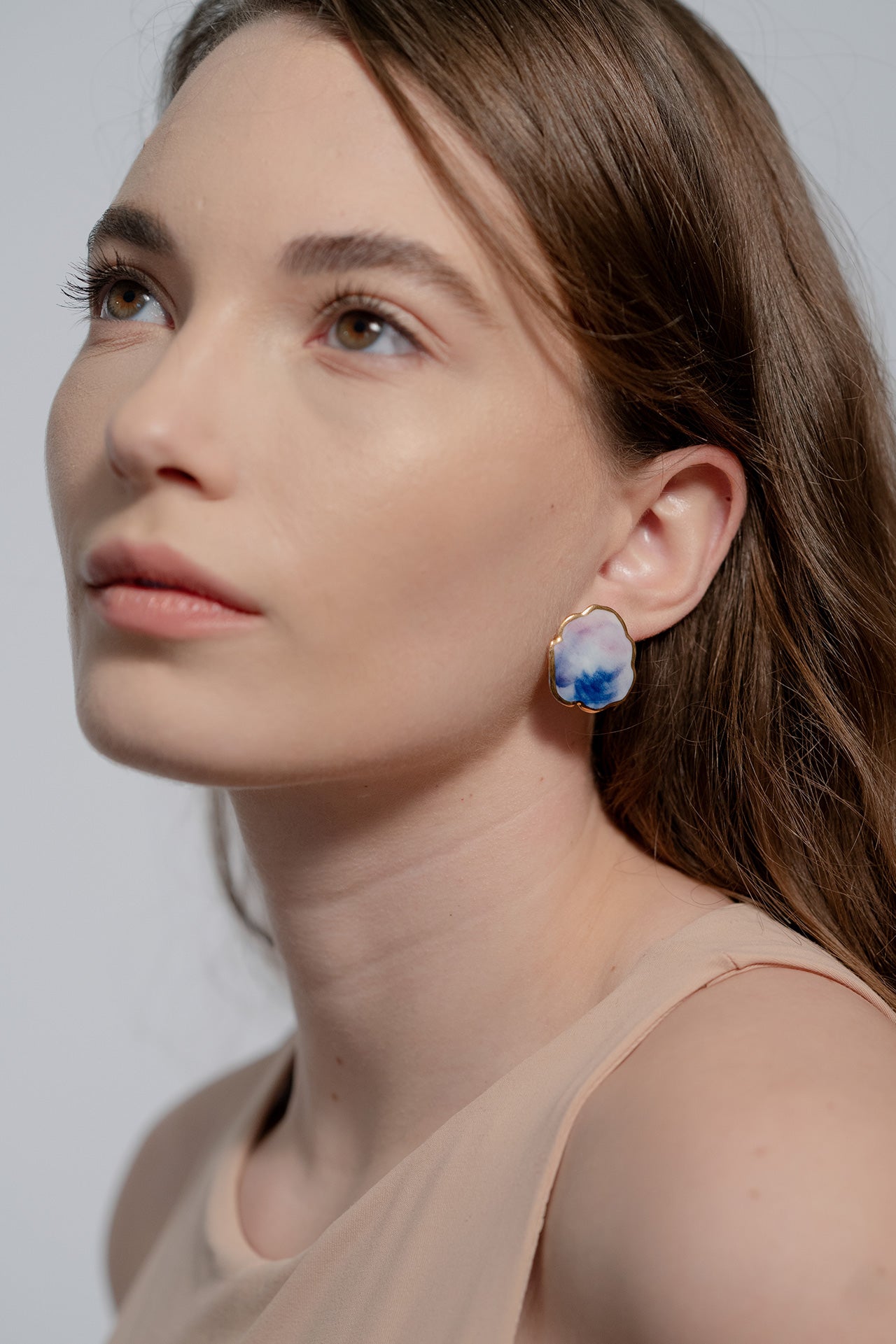 traces of color on cloud porcelain earrings