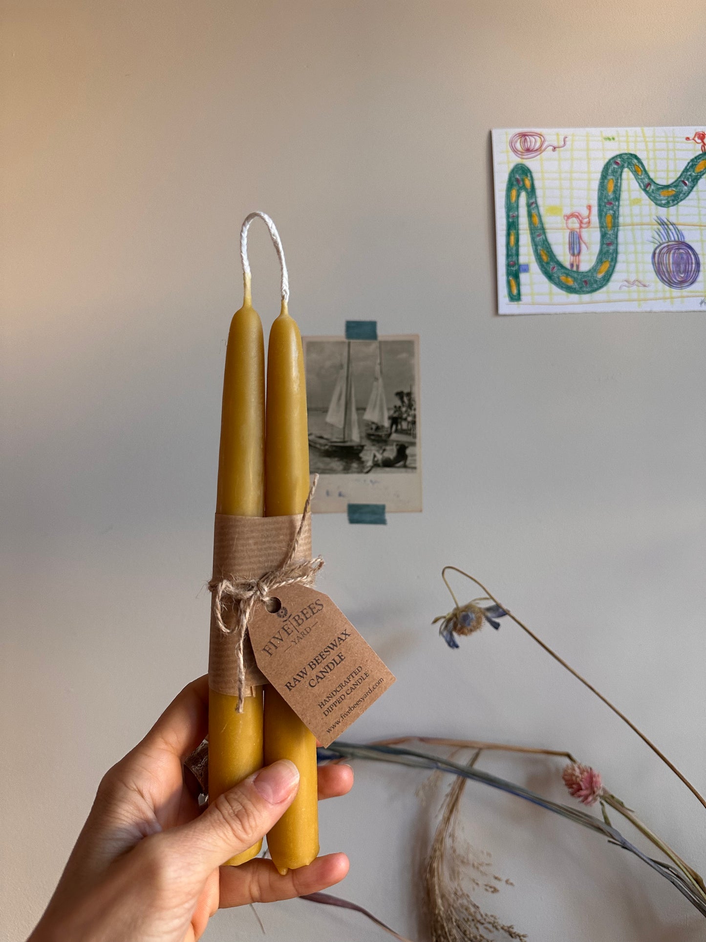 hand-dipped taper beeswax candles - set of 2