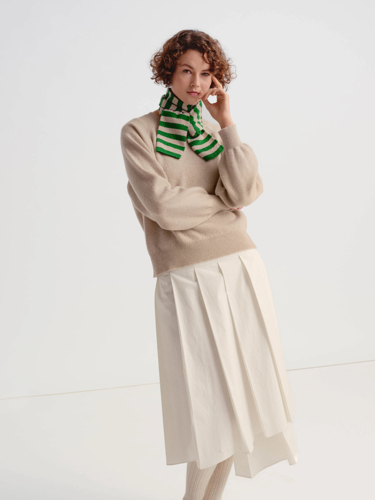 lambswool pointelle stripe scarf nightsky & oatmeal