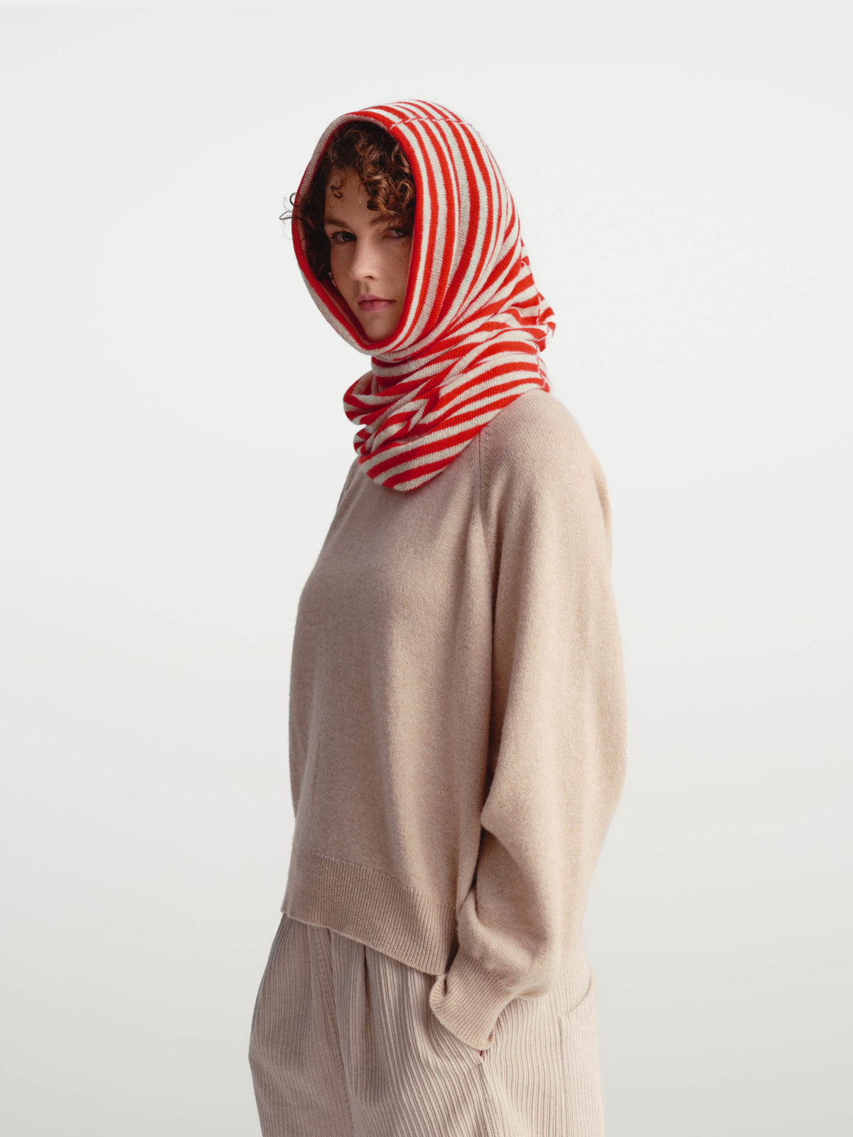 lambswool lace funnel neck warmer poppy & oatmeal