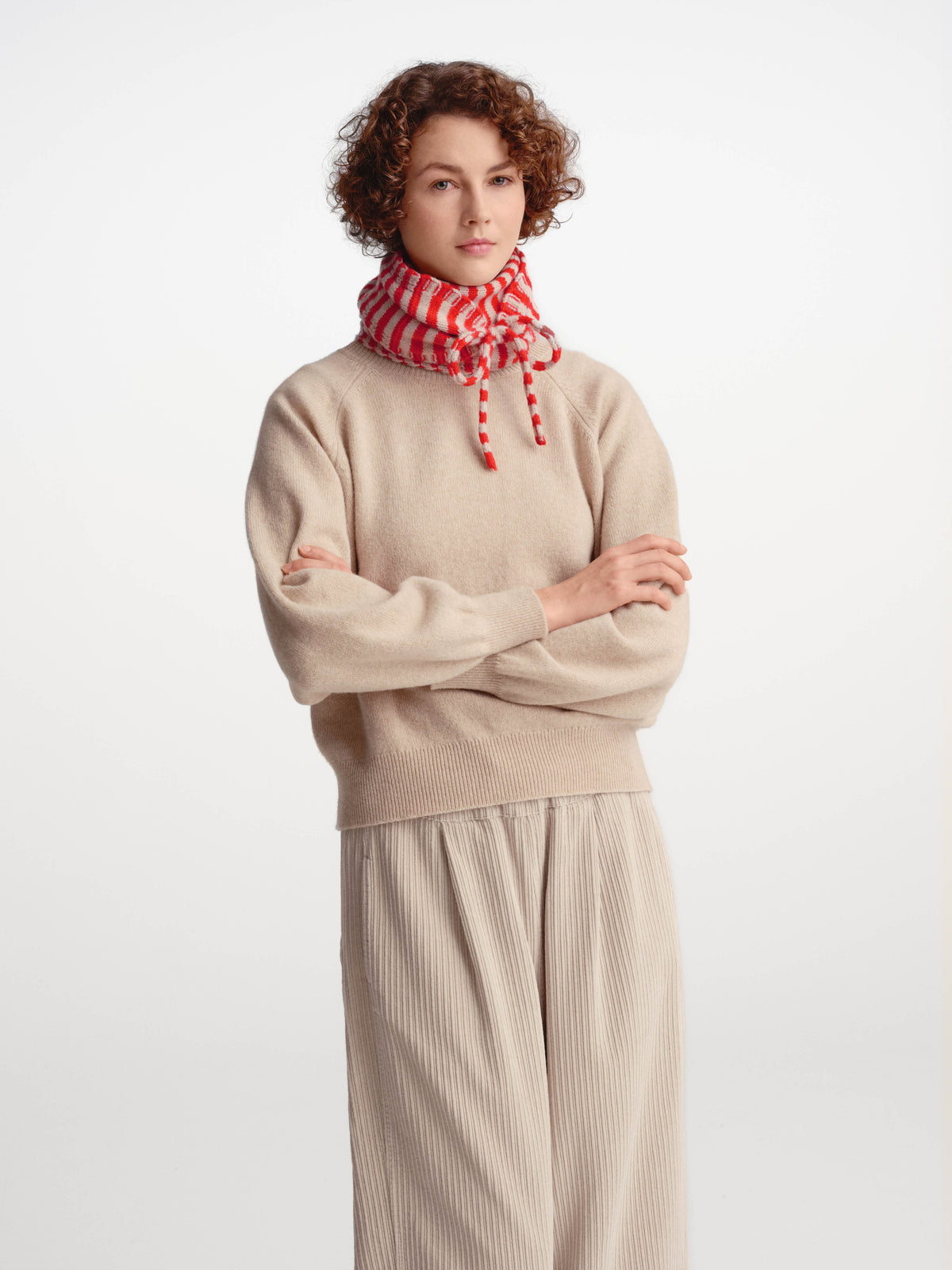 lambswool striped scarf with ties - two colorways