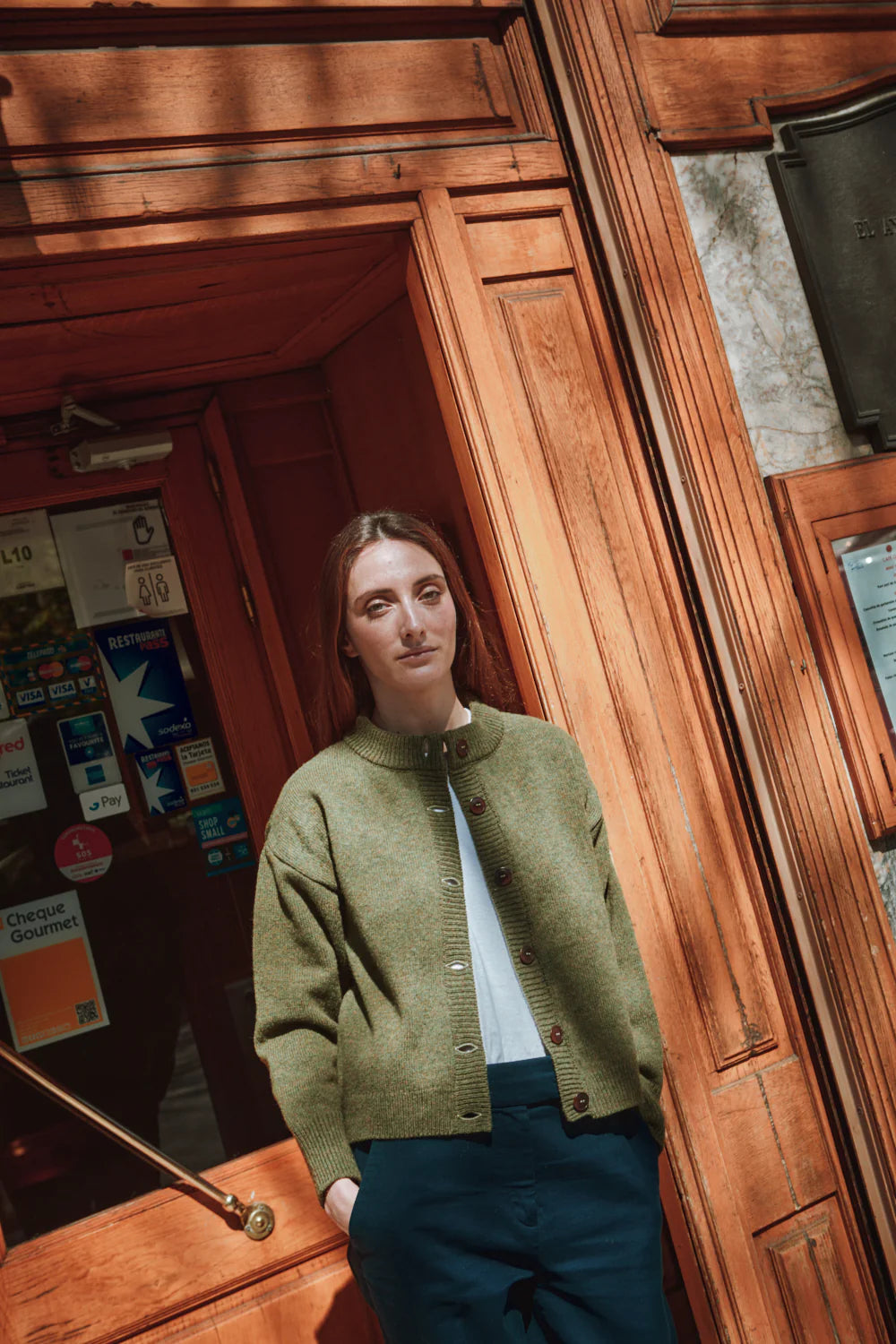 pre-order: sandra funnel-neck cardigan in merino wool
