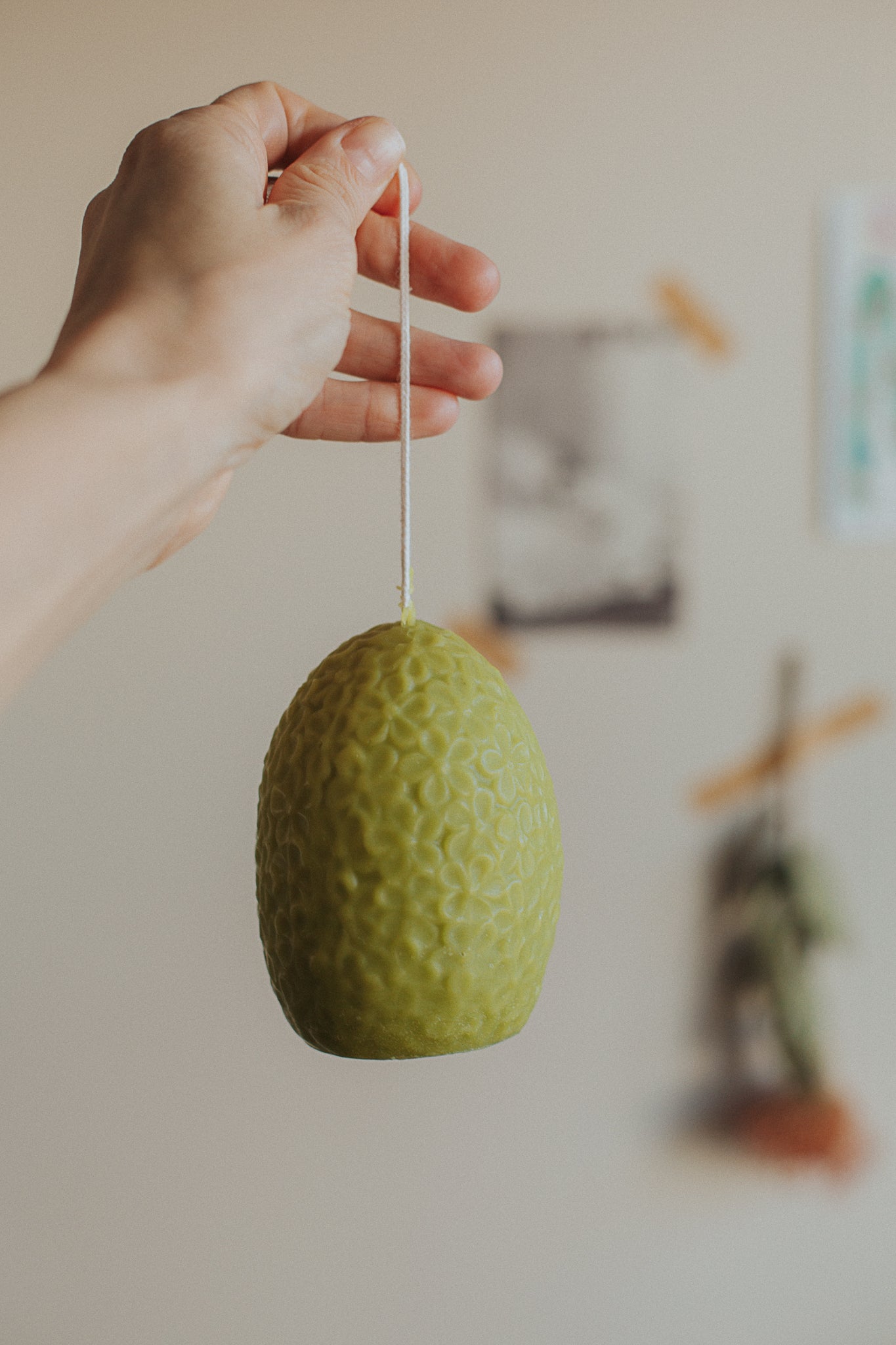 easter egg candle: light olive green