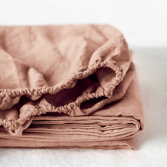 linen fitted bedsheet - 160x200x30cm - cafe creme