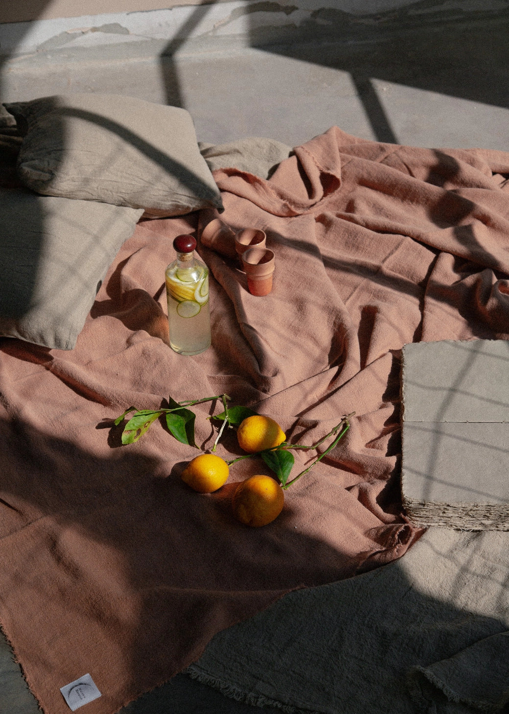 french raw linen throw/tablecloth/curtain - 170x250cm - poudre