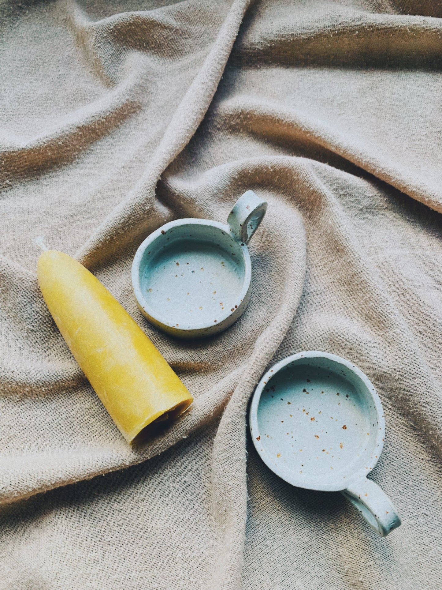 freckled ceramic candle holder with ear