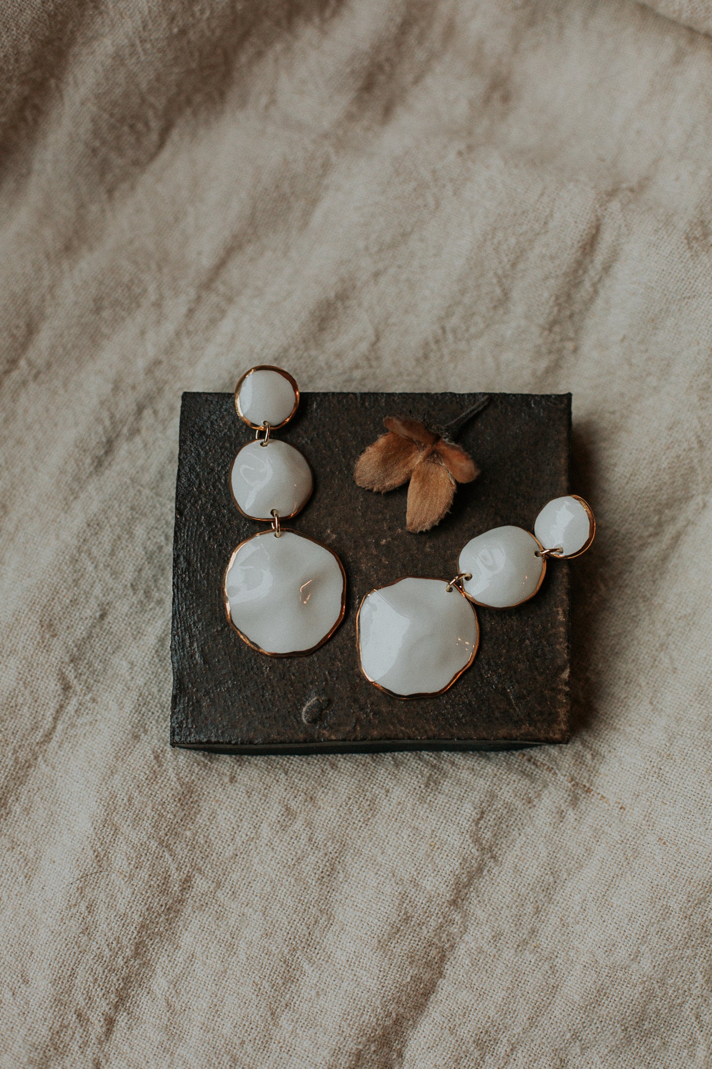 trio circle porcelain earrings