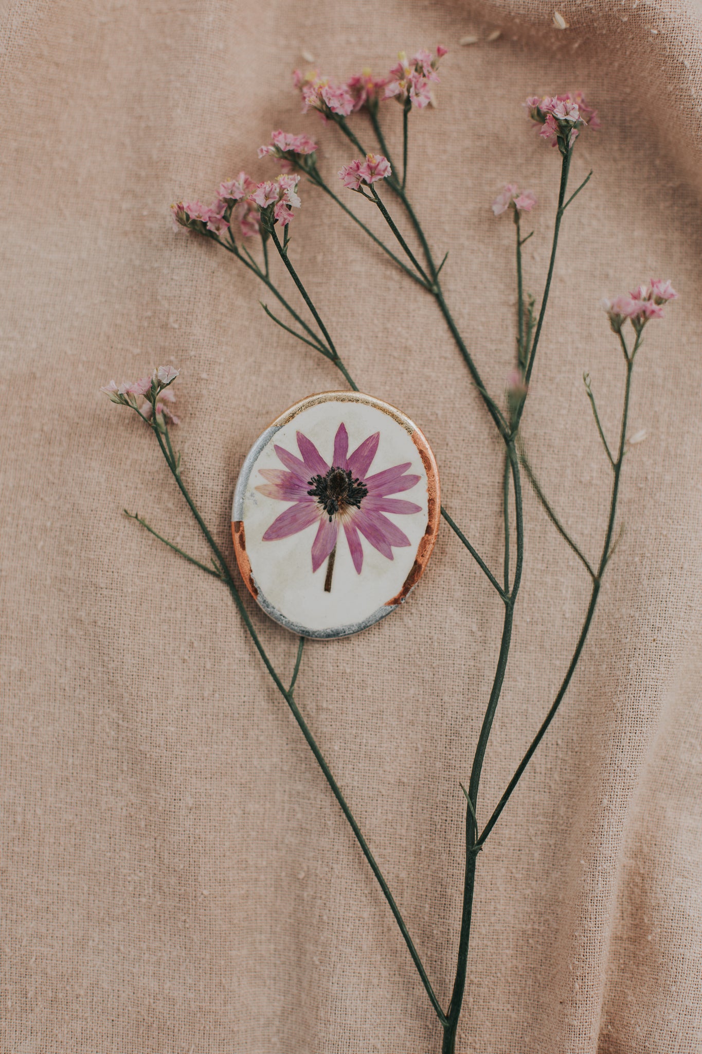 pressed flowers brooch