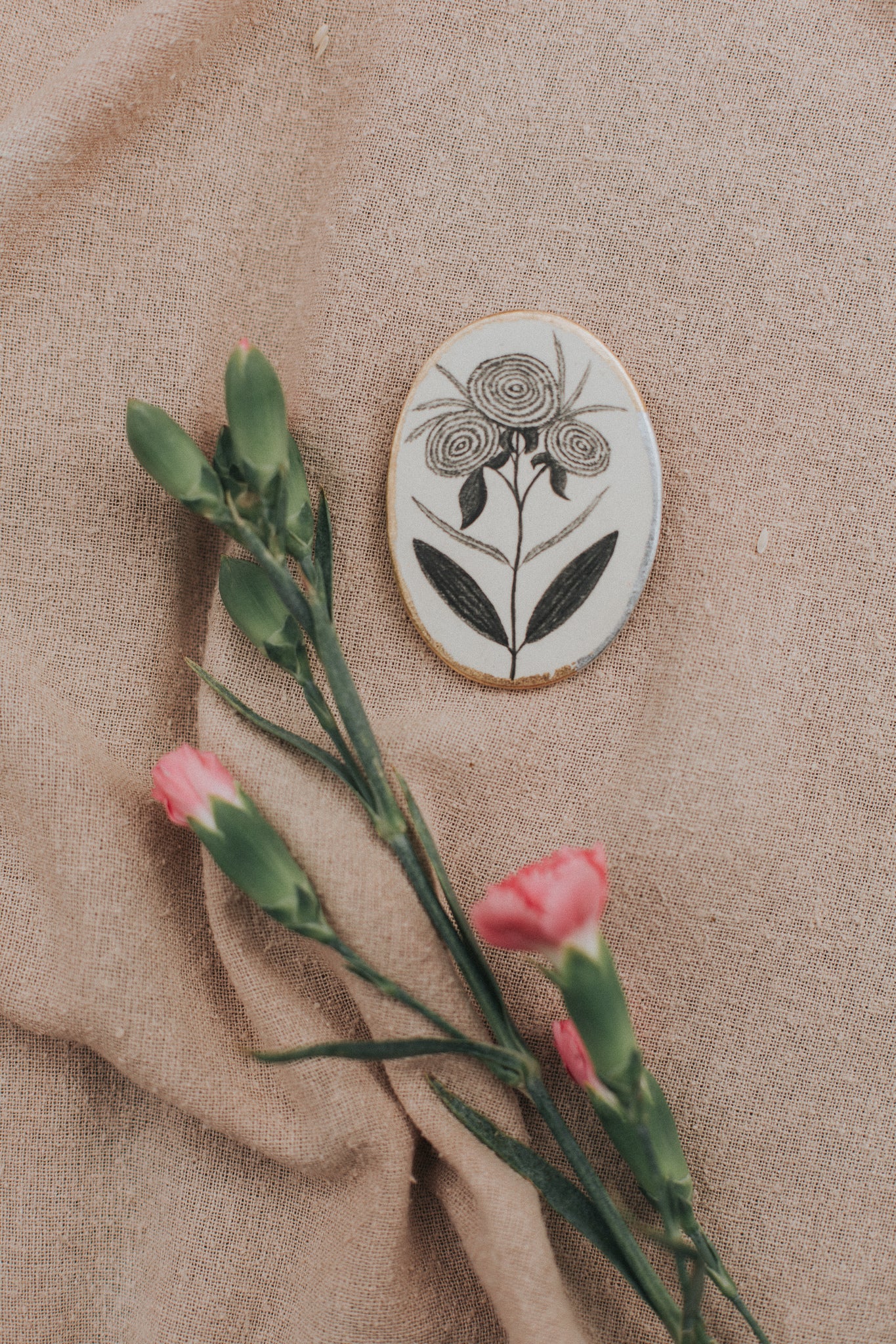 drawn flowers brooch