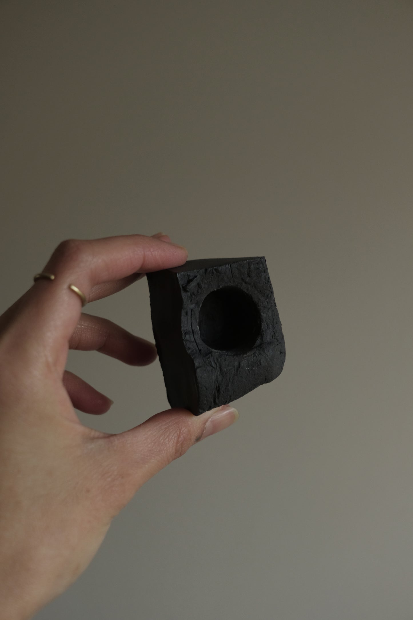 cubic candle holder in black clay by linda bredenbekk