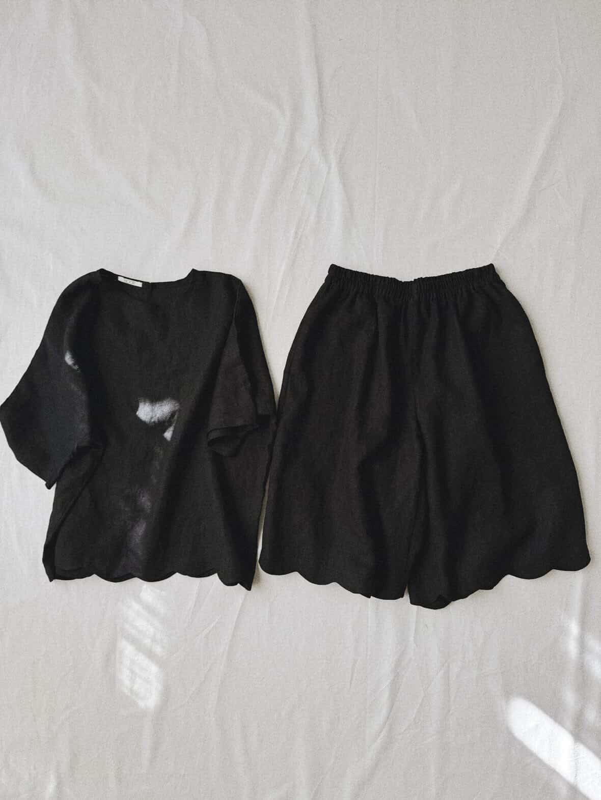 pre-order noor scalloped hem linen bermuda shorts