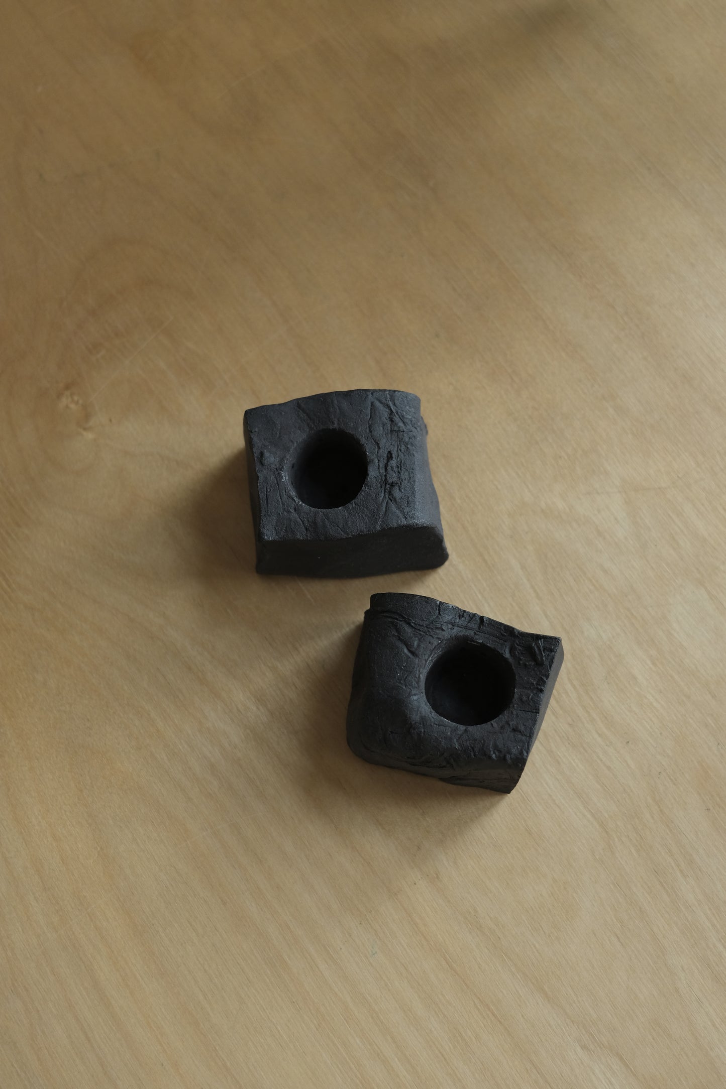 cubic candle holder in black clay by linda bredenbekk