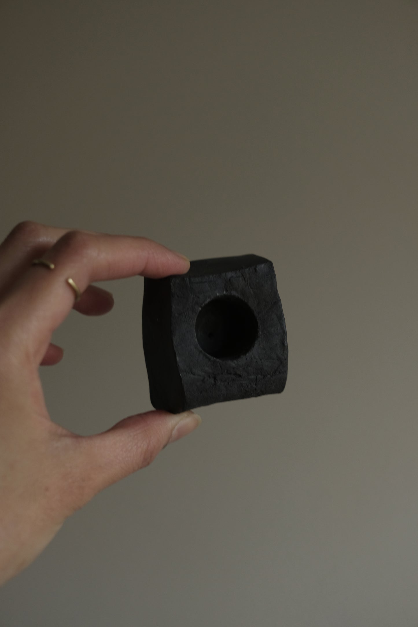 cubic candle holder in black clay by linda bredenbekk