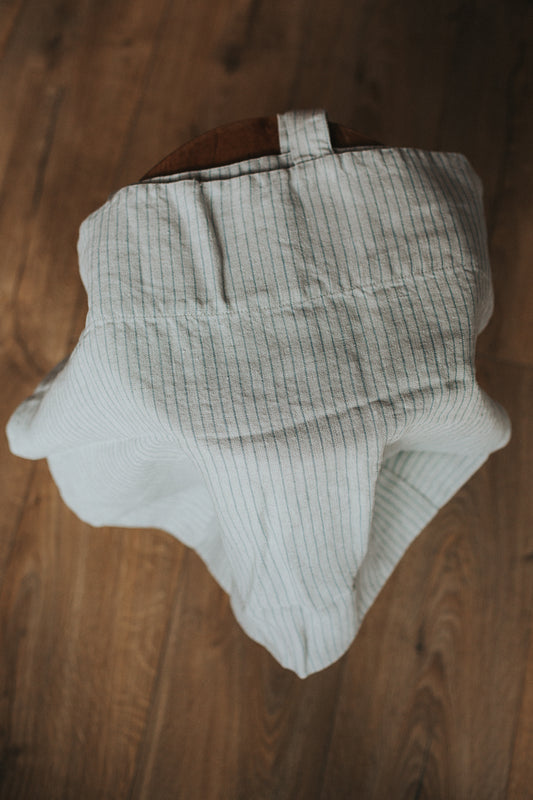 big linen bag - grey blue pinstripes