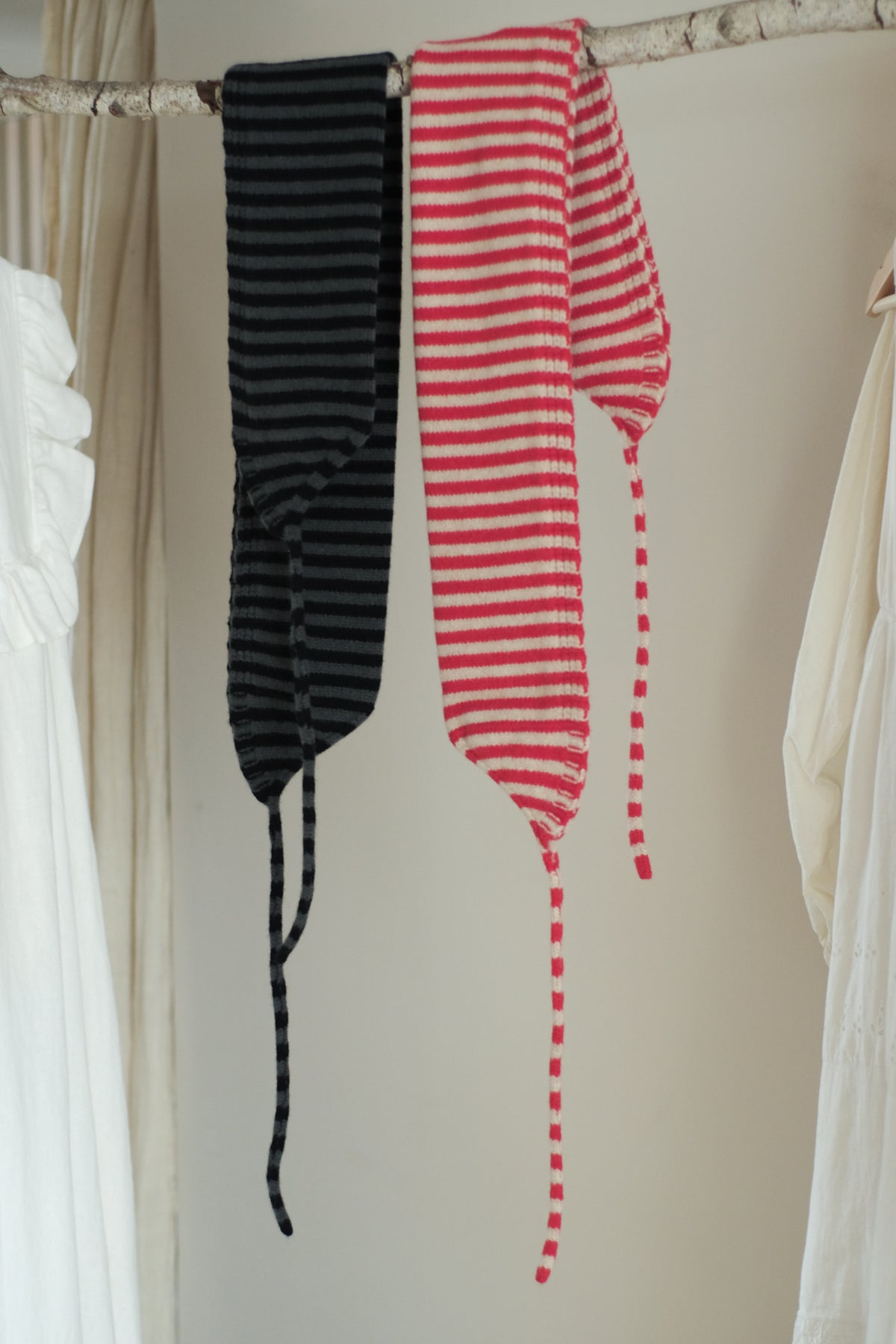 lambswool striped scarf with ties - two colorways