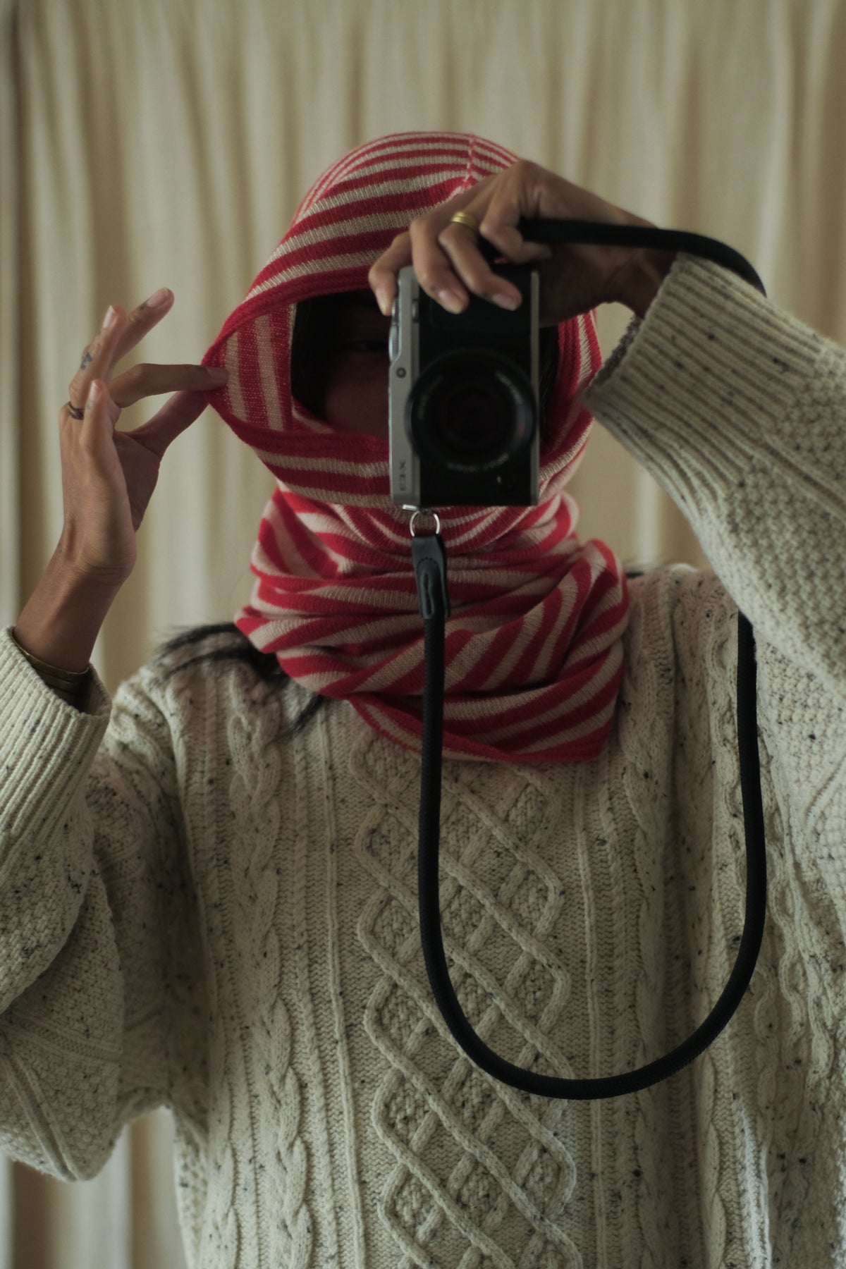 lambswool lace funnel neck warmer poppy & oatmeal