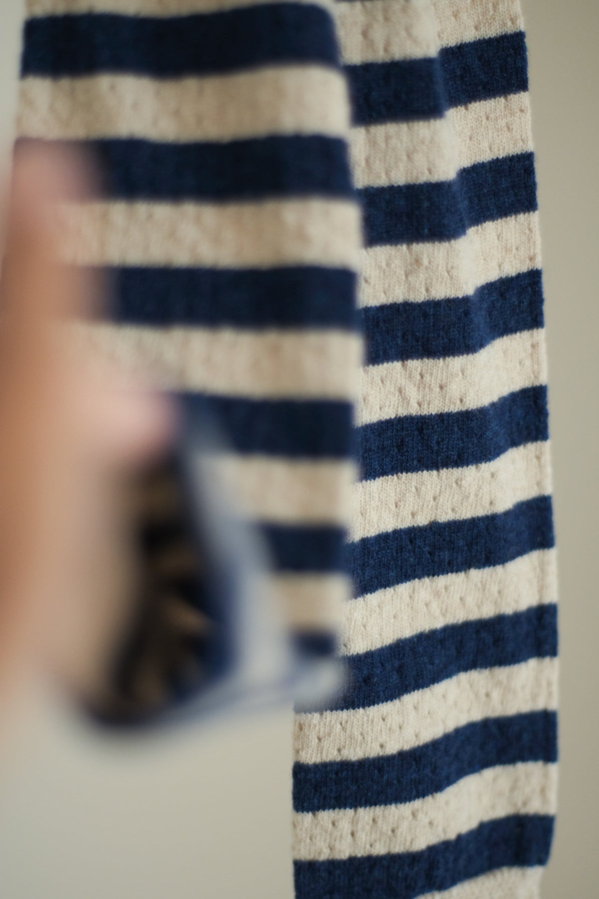 lambswool pointelle stripe scarf nightsky & oatmeal