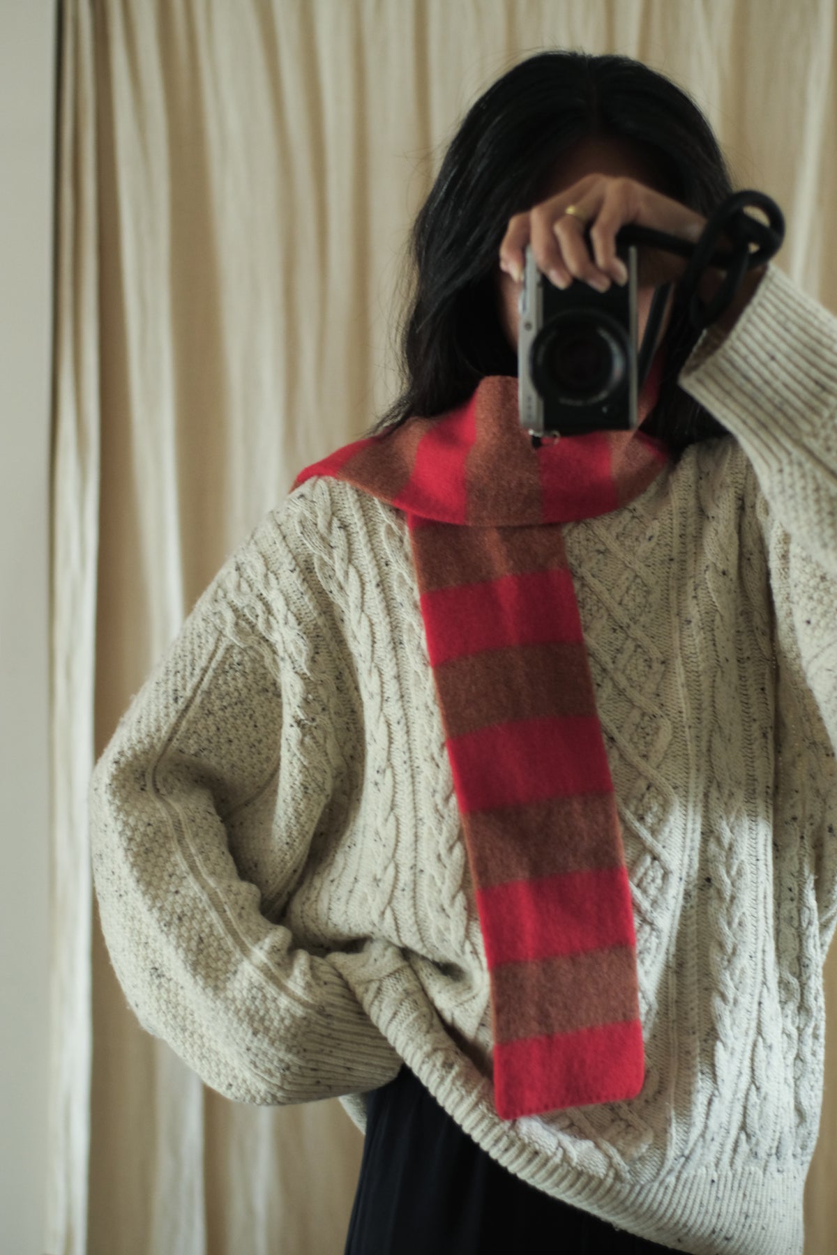brushed lambswool striped scarf poppy & iron oxide