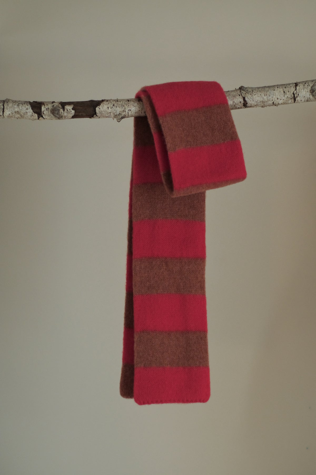 brushed lambswool striped scarf poppy & iron oxide