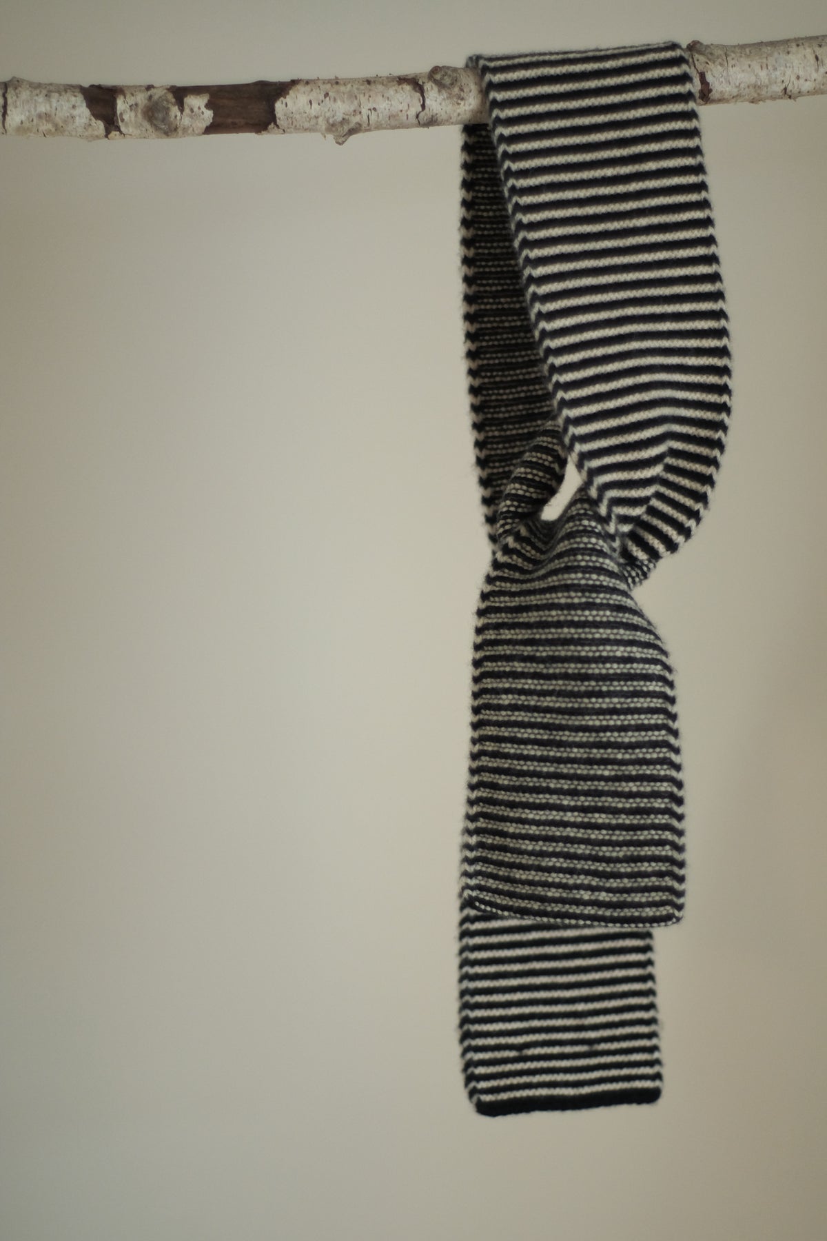 lambswool thin stripe garter stitch scarf black & oatmeal