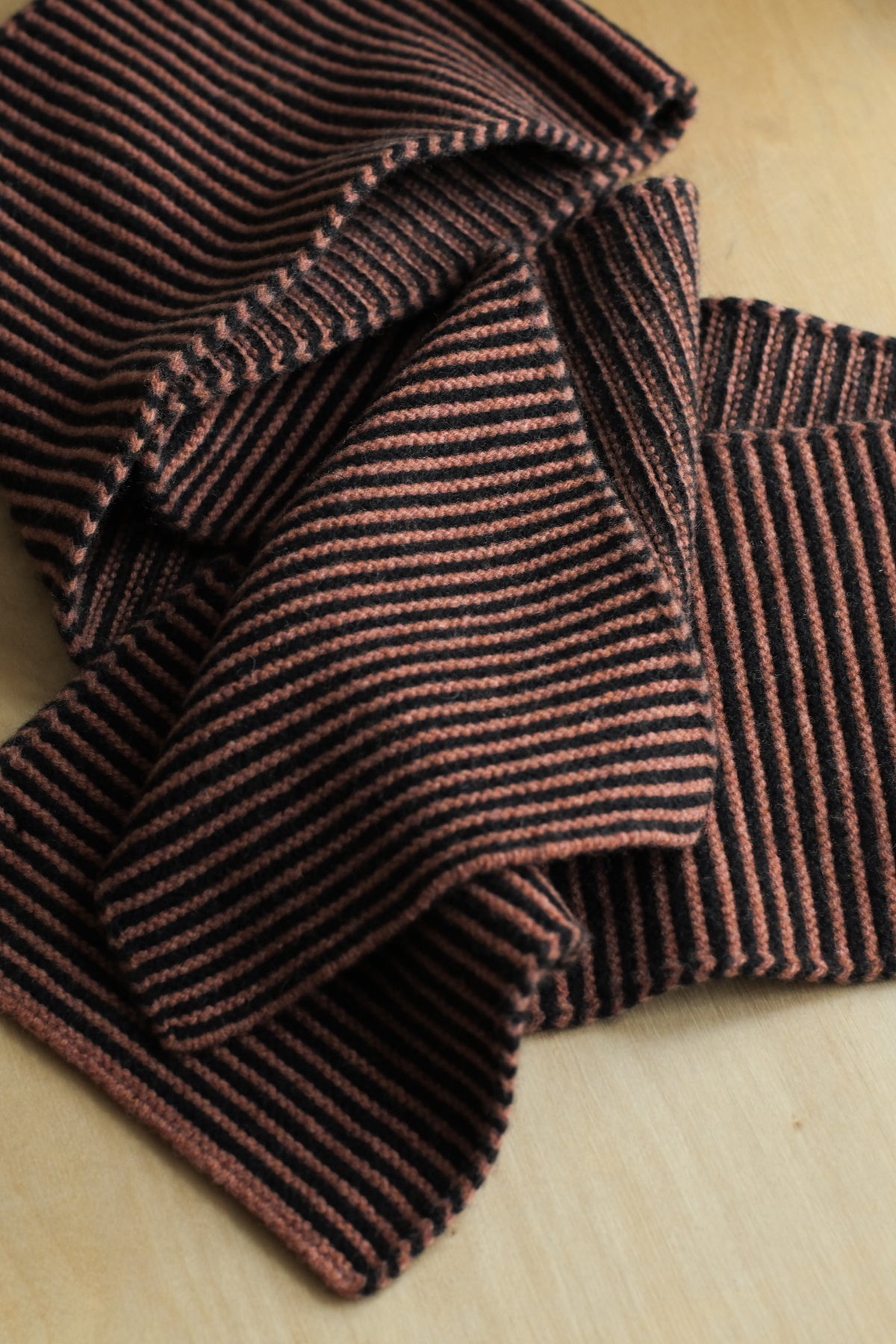 lambswool garter stitch scarf black & iron oxide - two sizes