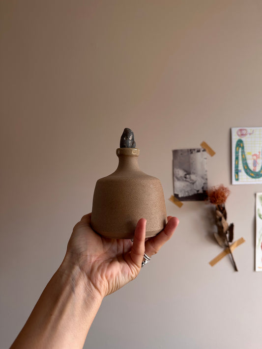 ceramic bottle with foraged stone cork no.2 by linda bredenbekk