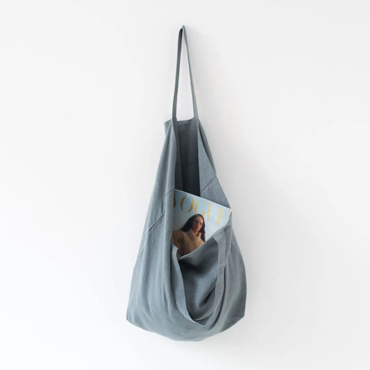 big linen bag - blue fog
