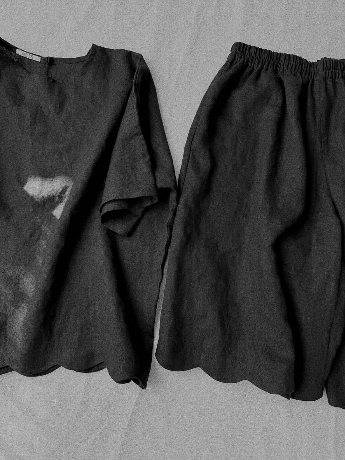 pre-order noor scalloped hem linen bermuda shorts