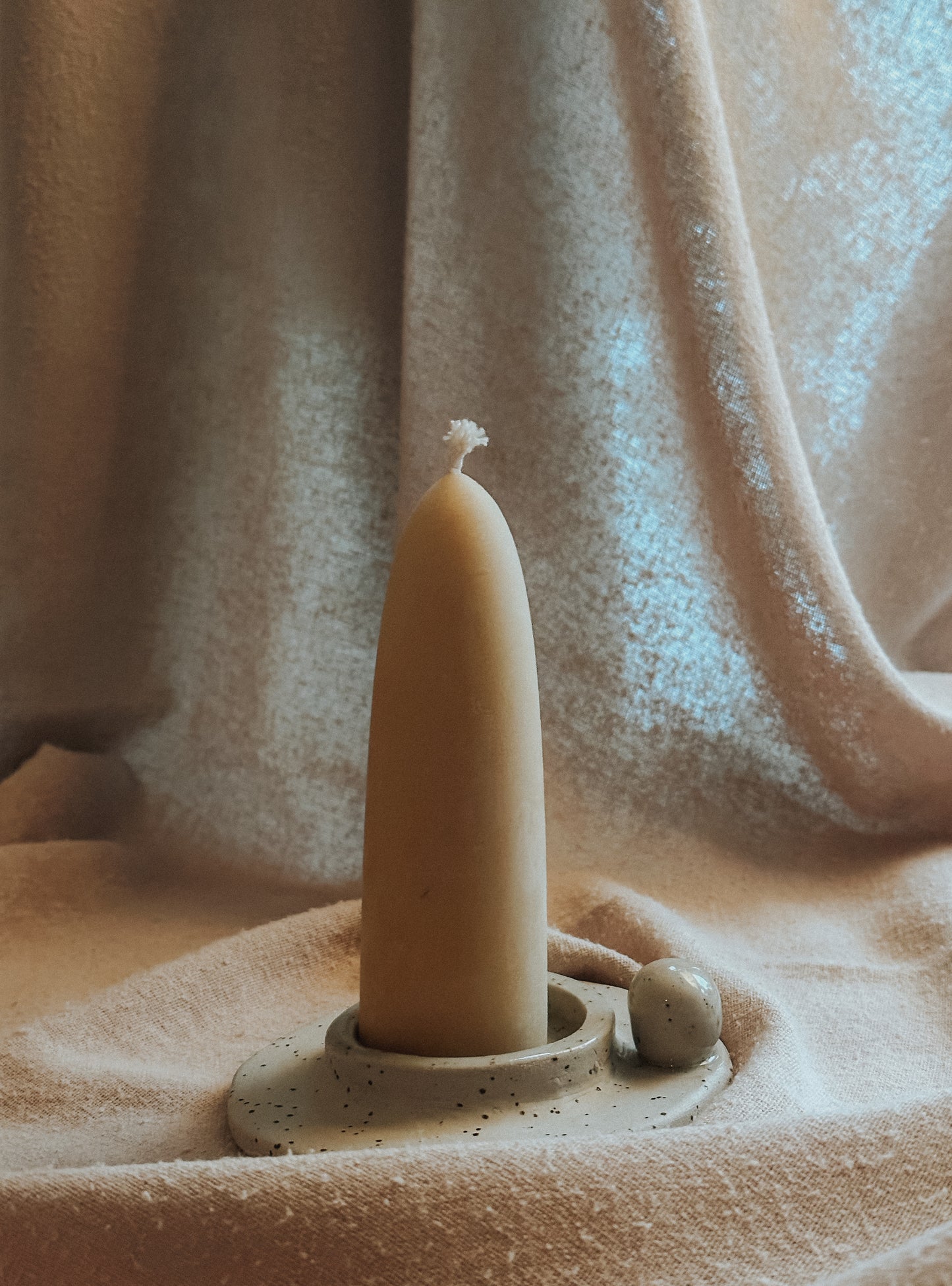 freckled ceramic candle holder with marble
