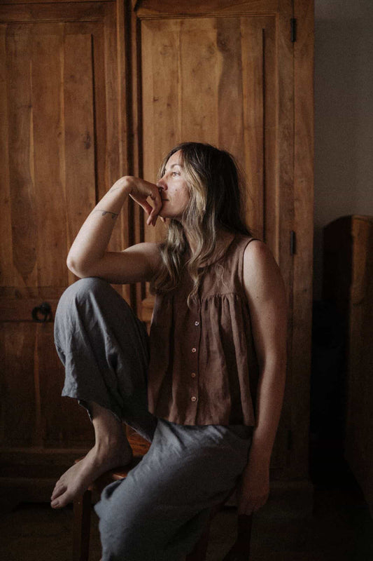 pre-order noor muna button up linen top
