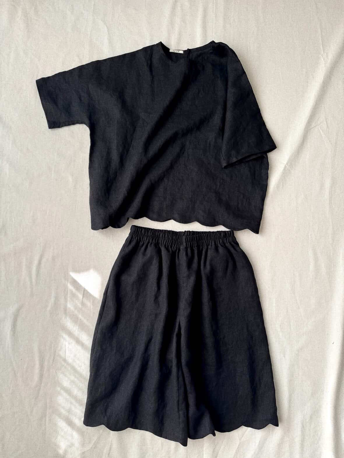 pre-order noor scalloped hem linen bermuda shorts