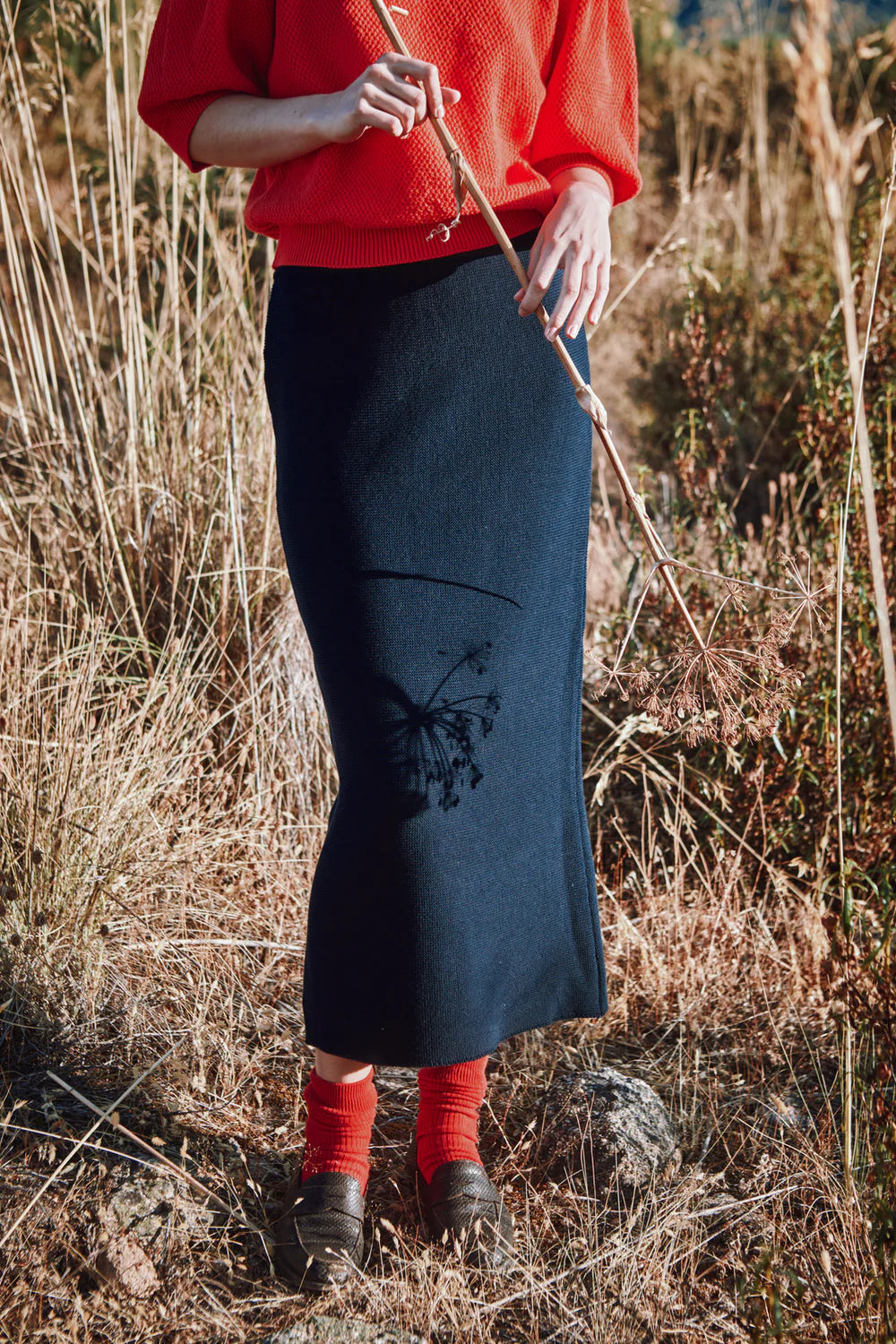 pre-order: cecile straight midi skirt in organic cotton
