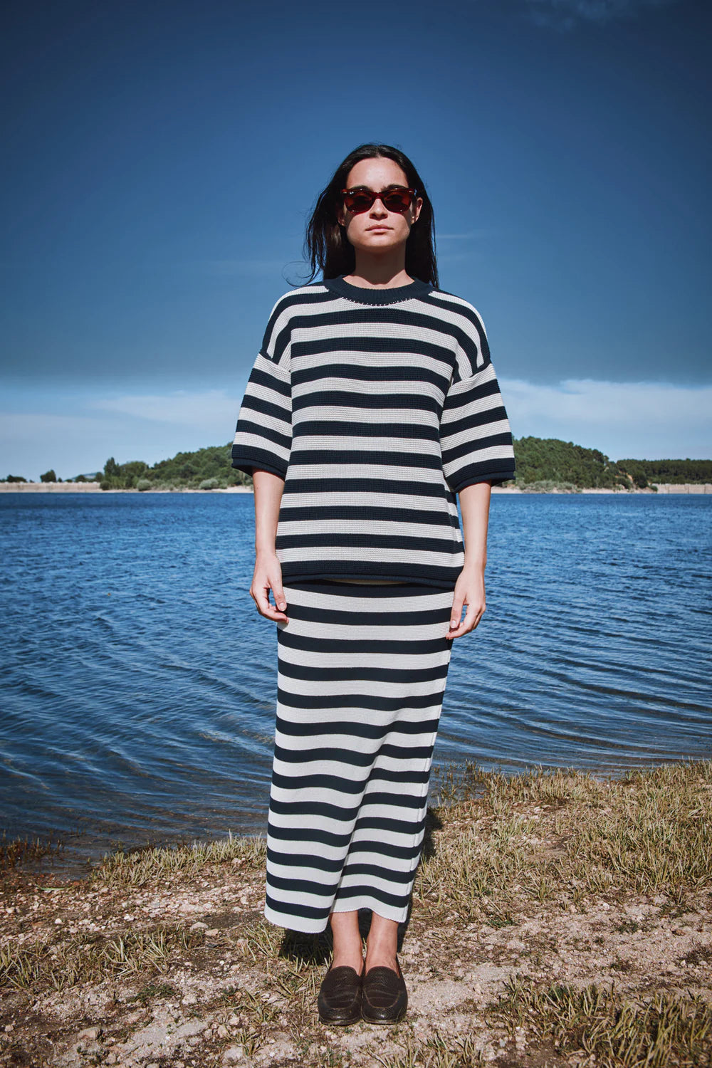 pre-order: cecile straight midi skirt in organic cotton