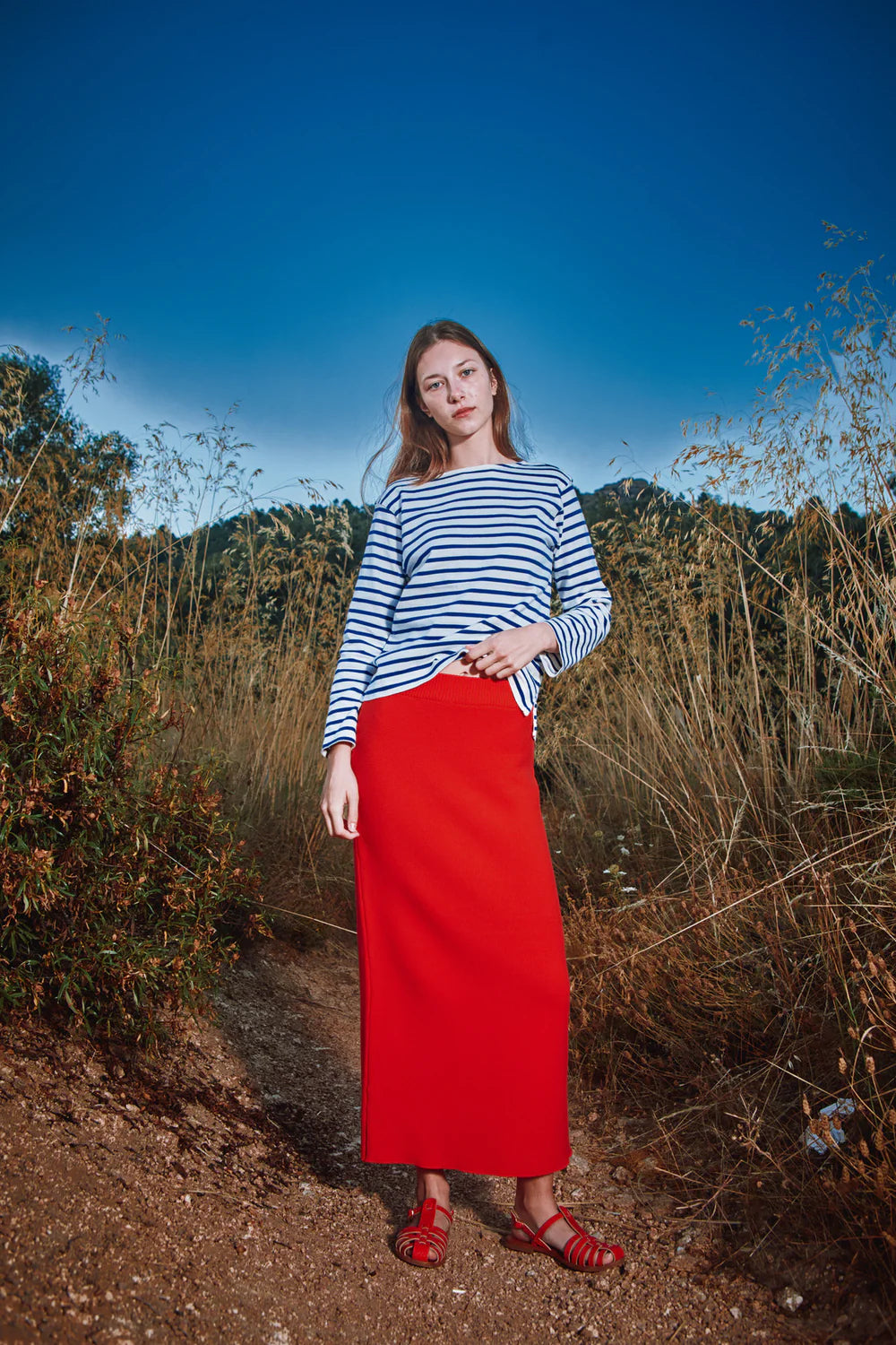 pre-order: cecile straight midi skirt in organic cotton