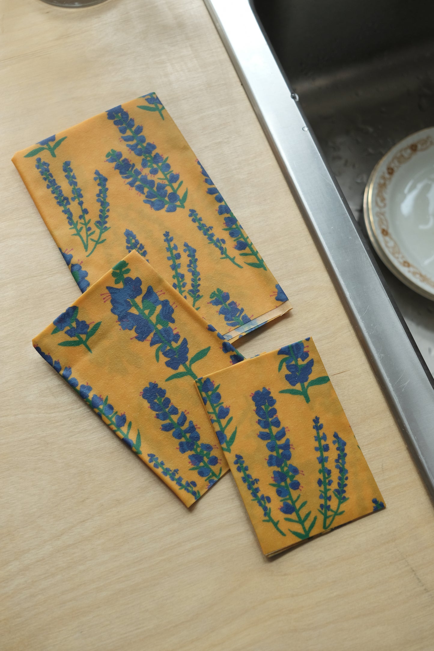 set of three beeswax wraps - blueweed design