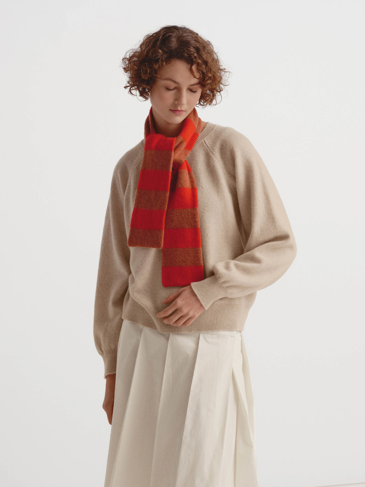 brushed lambswool striped scarf poppy & iron oxide