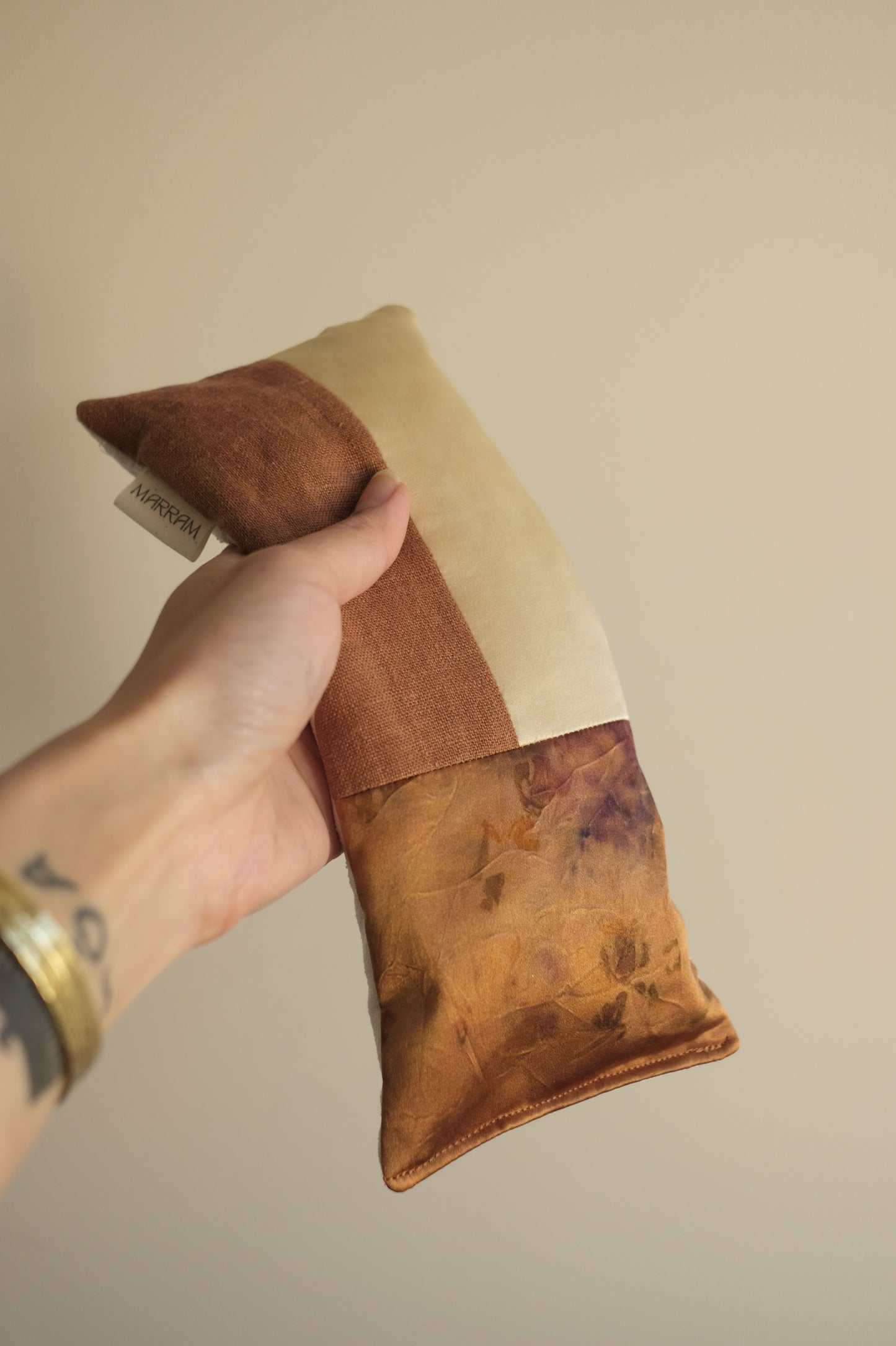 plant dyed aromatherapy eye pillow - earth patchwork