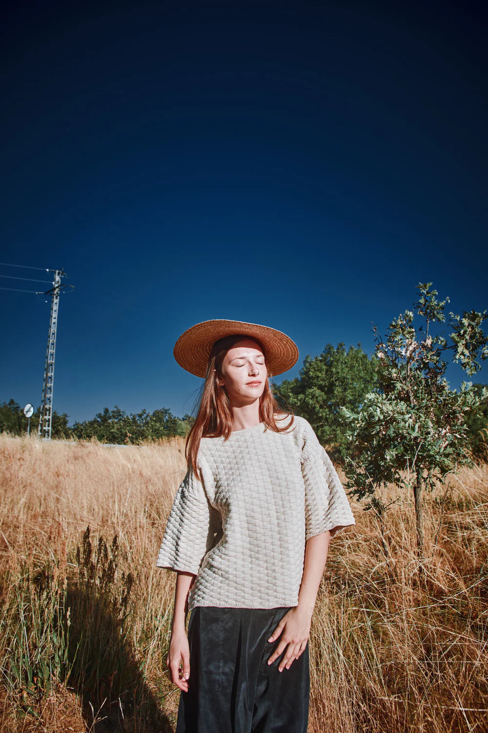 pre-order: sidonie basketweave-knit tee in organic cotton