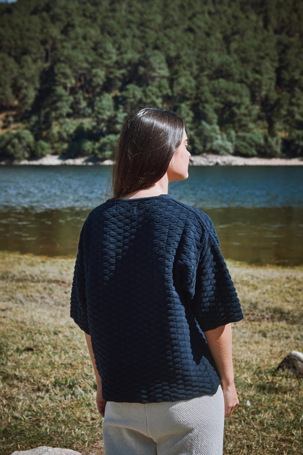 pre-order: sidonie basketweave-knit tee in organic cotton