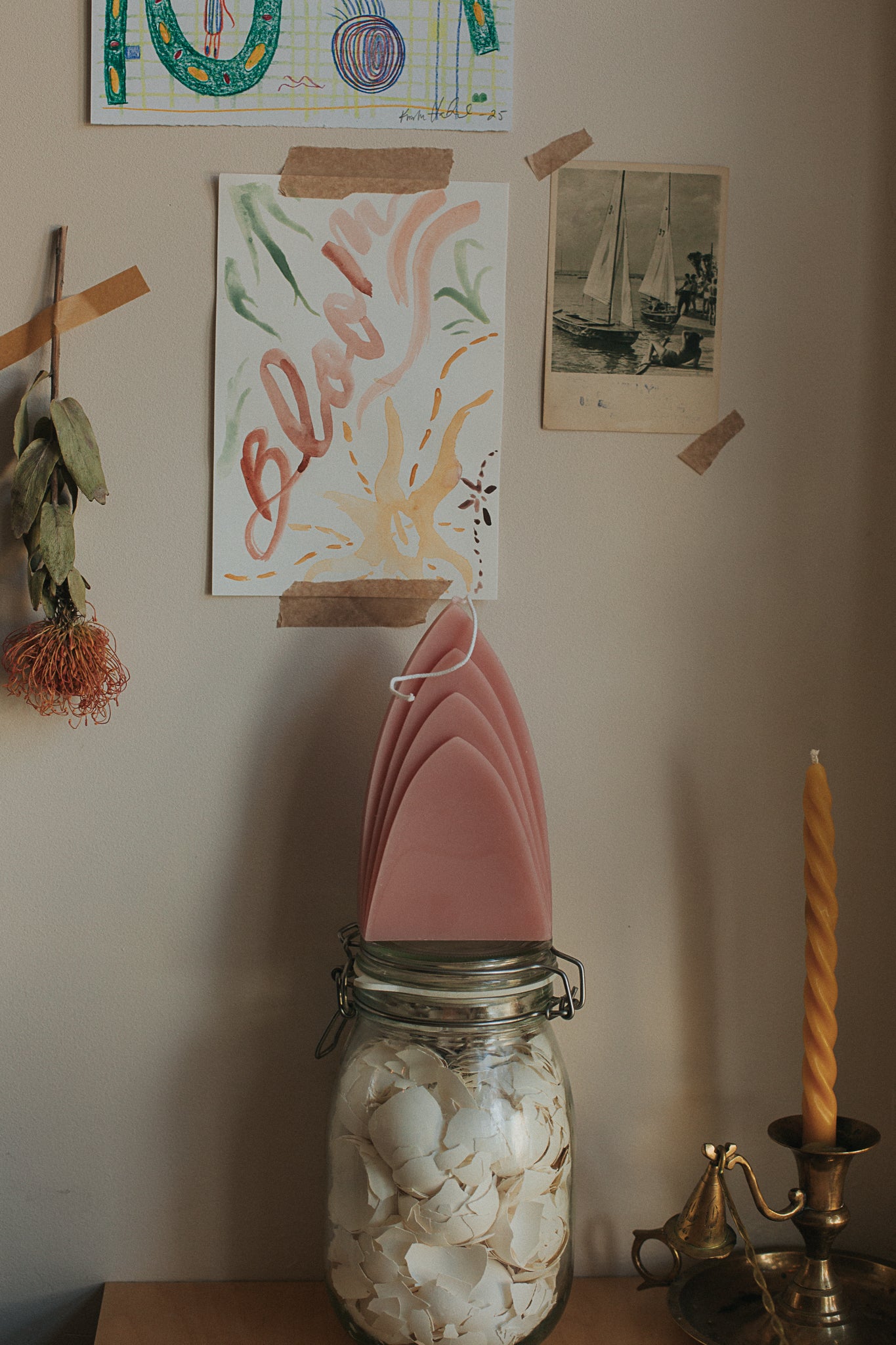 arch candle: cornflower pink