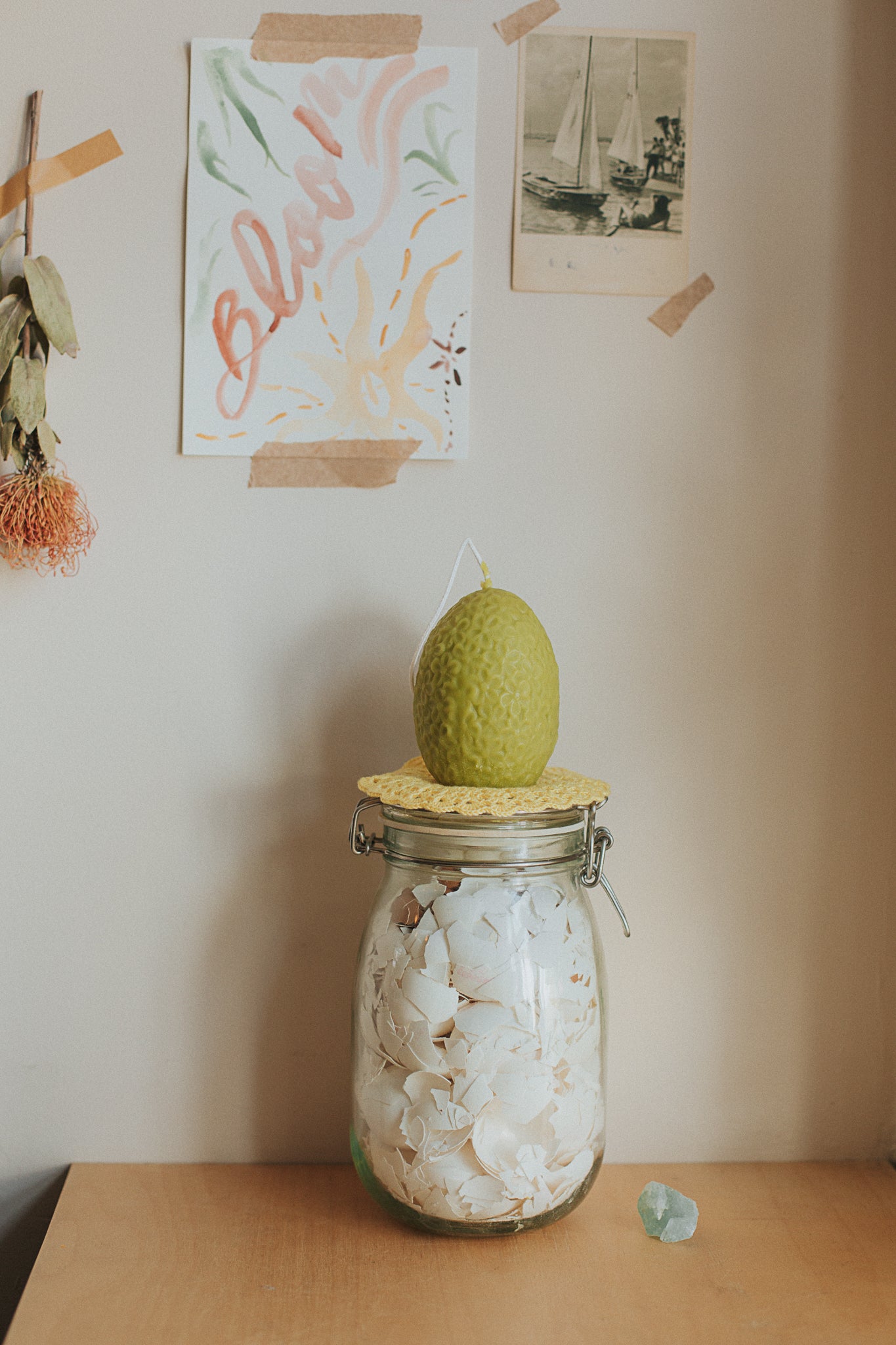 easter egg candle: light olive green