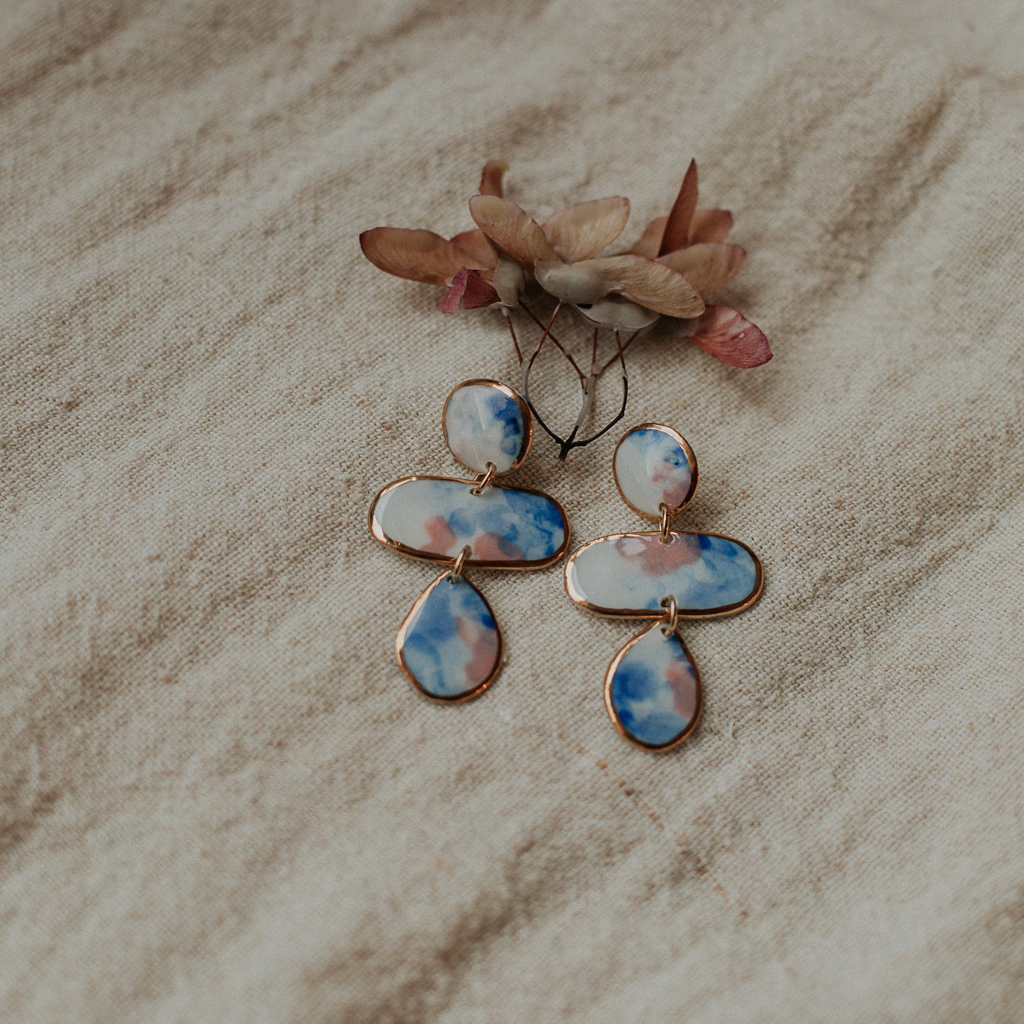 aquarelle trio shapes porcelain earrings
