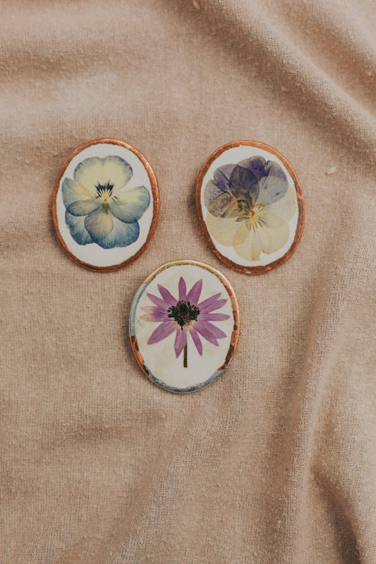 pressed flowers brooch